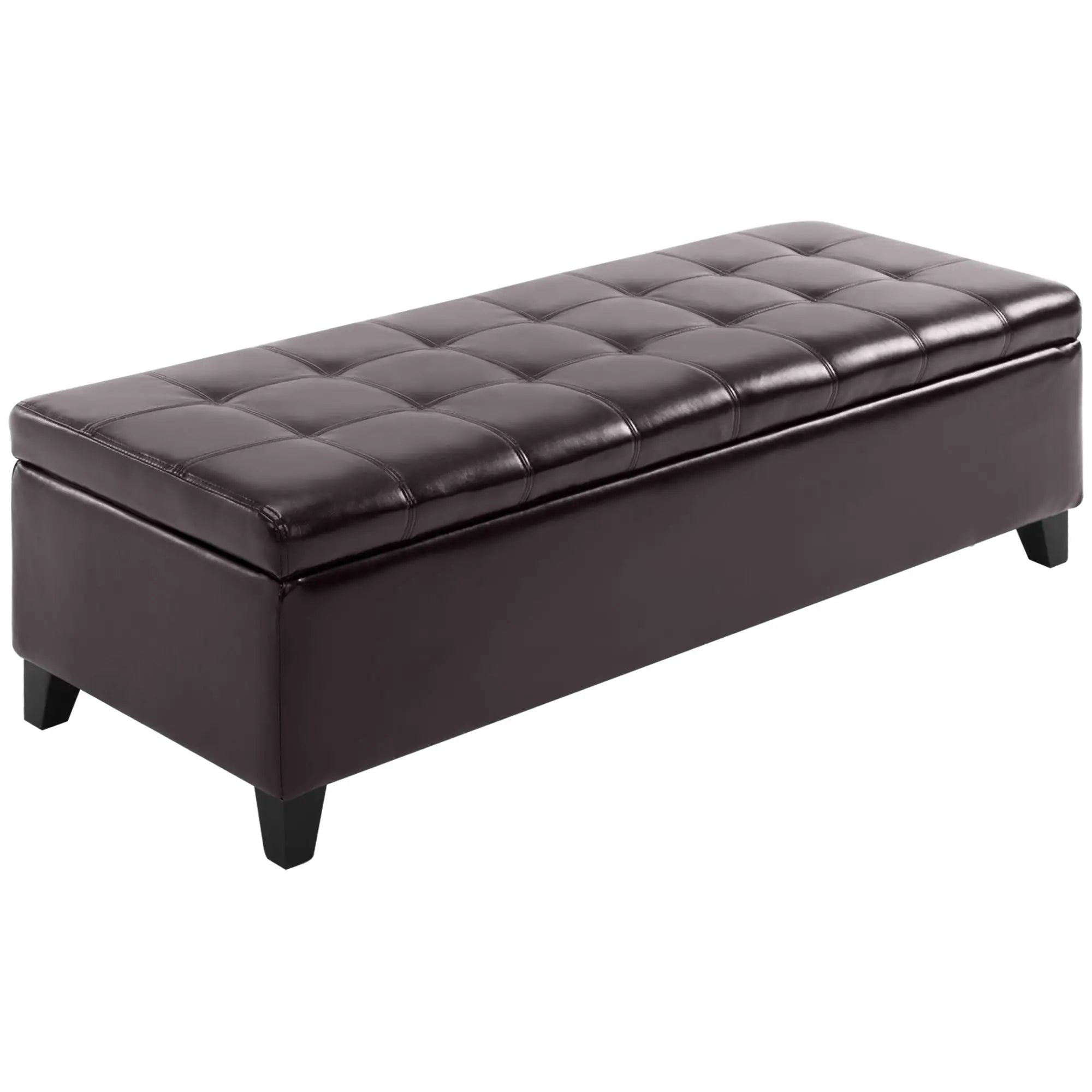 Storage Ottoman Bench, 51 Inches PU Leather, Solid Wood Legs, Brown Storage Ottomans & Benches at Gallery Canada