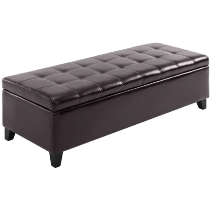 Storage Ottoman Bench, 51 Inches PU Leather, Solid Wood Legs, Brown Storage Ottomans & Benches at Gallery Canada
