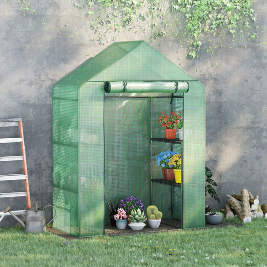 Walk In Greenhouse for Outdoor, Portable Gardening Plant Grow House with 2 Tier Shelf, Roll-Up Zippered Door, PE Cover, 55" W x 28" D x 75" H, Green - Gallery Canada