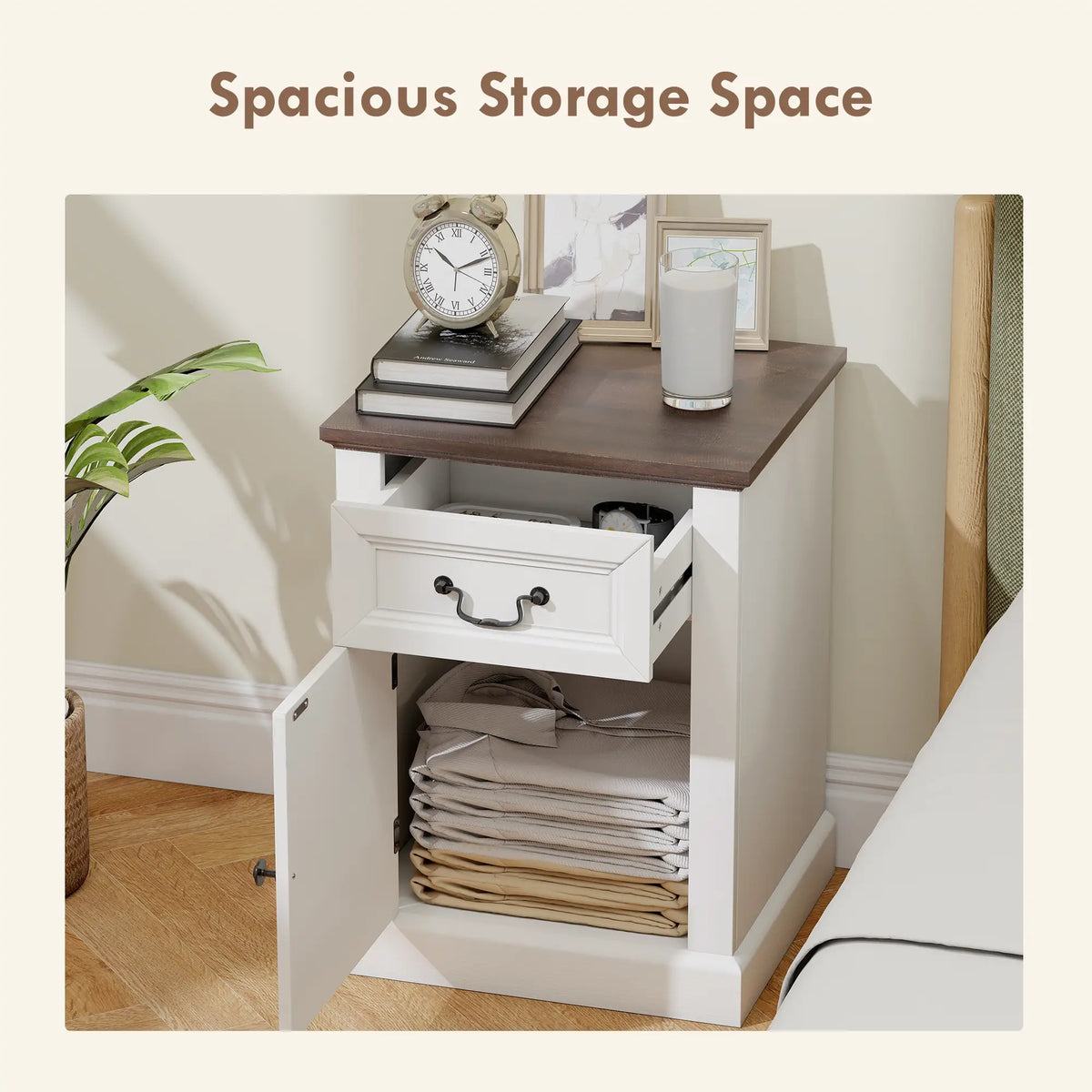 Side Table Set of 2, with Drawer and Cabinet, White Side Tables at Gallery Canada
