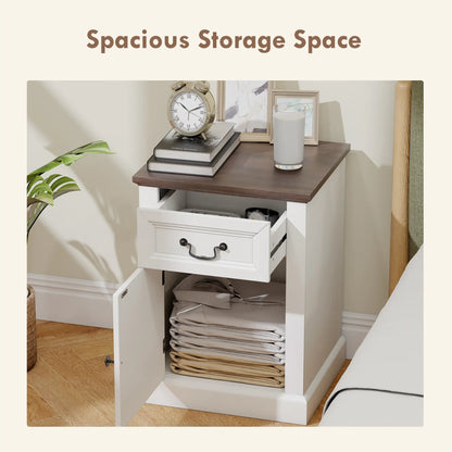 Side Table Set of 2, with Drawer and Cabinet, White Side Tables at Gallery Canada