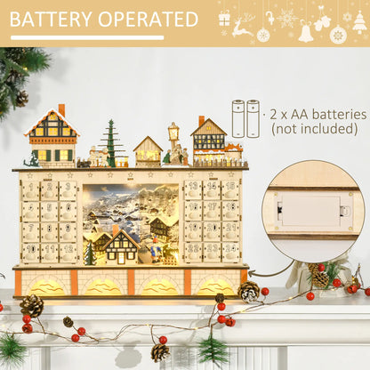 Christmas Advent Calendar, Light Up Wooden Countdown Drawer, Village, Natural Wood Christmas Advent Calendars at Gallery Canada