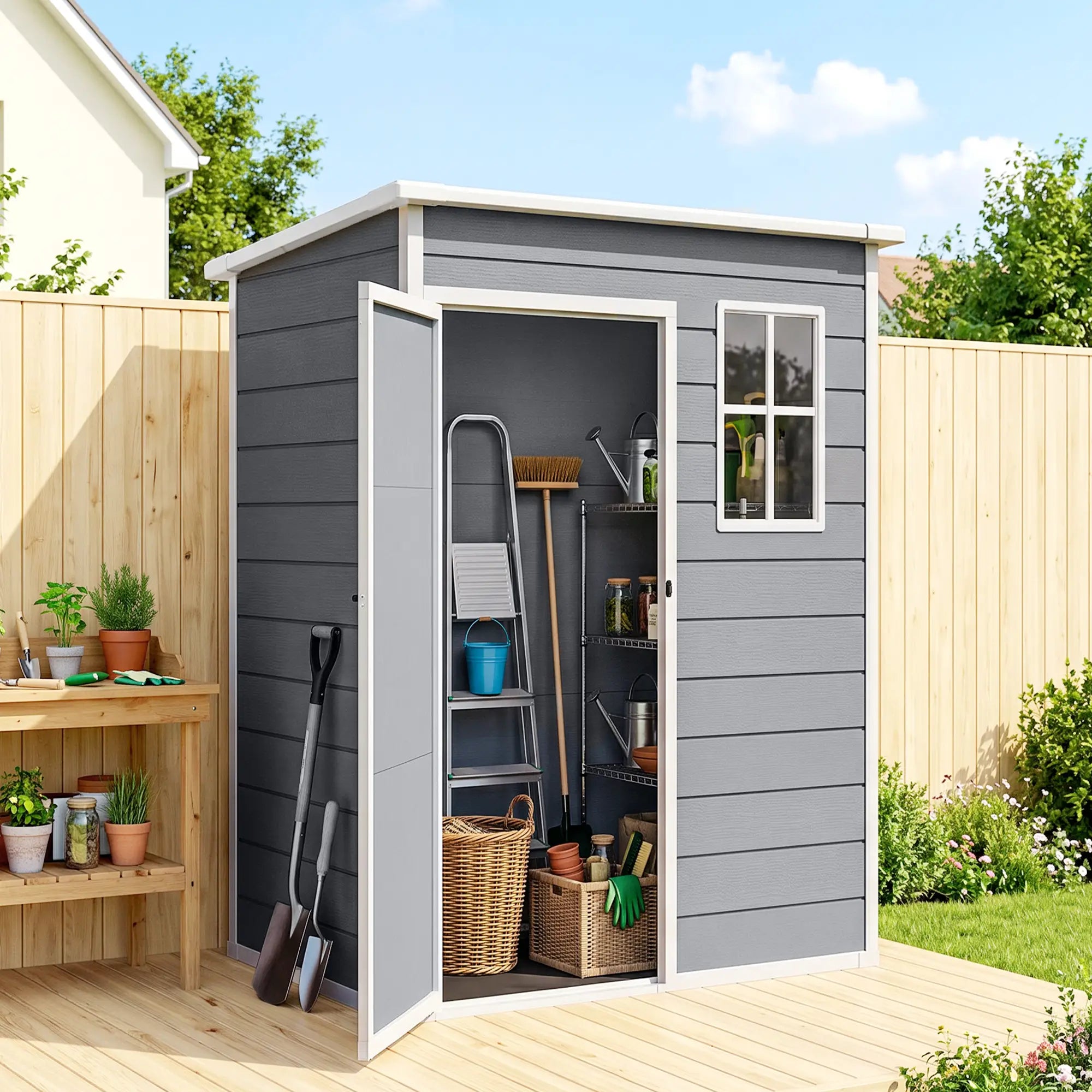 5 x 3FT Garden Shed, Outdoor Storage with Lockable Door, Window, Vent, Grey Sheds at Gallery Canada