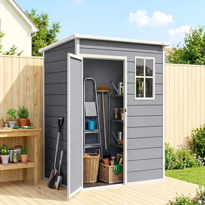 5 x 3FT Garden Shed, Outdoor Storage with Lockable Door, Window, Vent, Grey Sheds at Gallery Canada