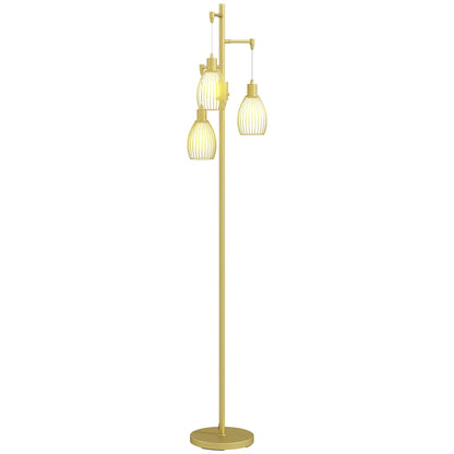 Industrial Floor Lamp, 3 Hanging Wire Lampshades, Dimmable, Gold Floor Lamps & Ceiling Fan Lights at Gallery Canada