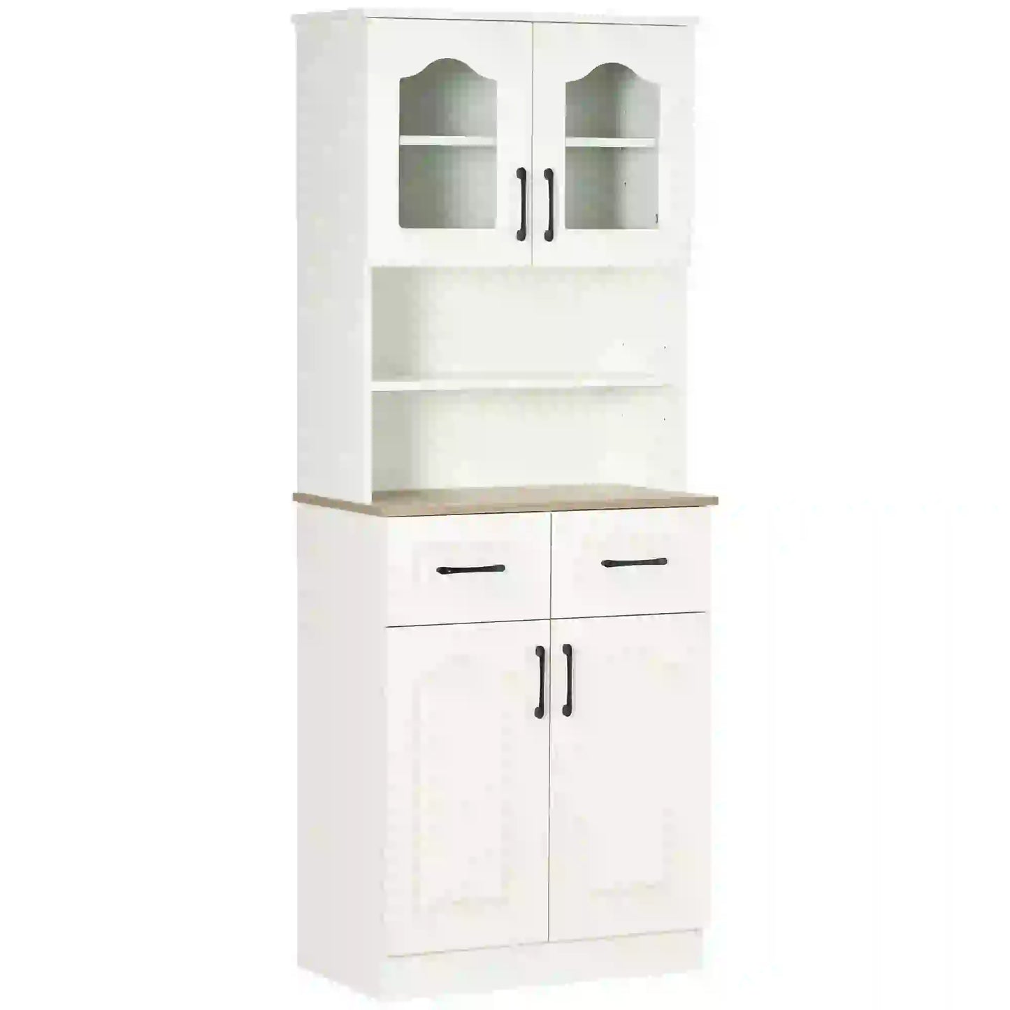 66" Kitchen Pantry Cabinet, Freestanding, 2 Adjustable Shelves, 2 Drawers, White Kitchen Pantry Cabinets White, Natural at Gallery Canada