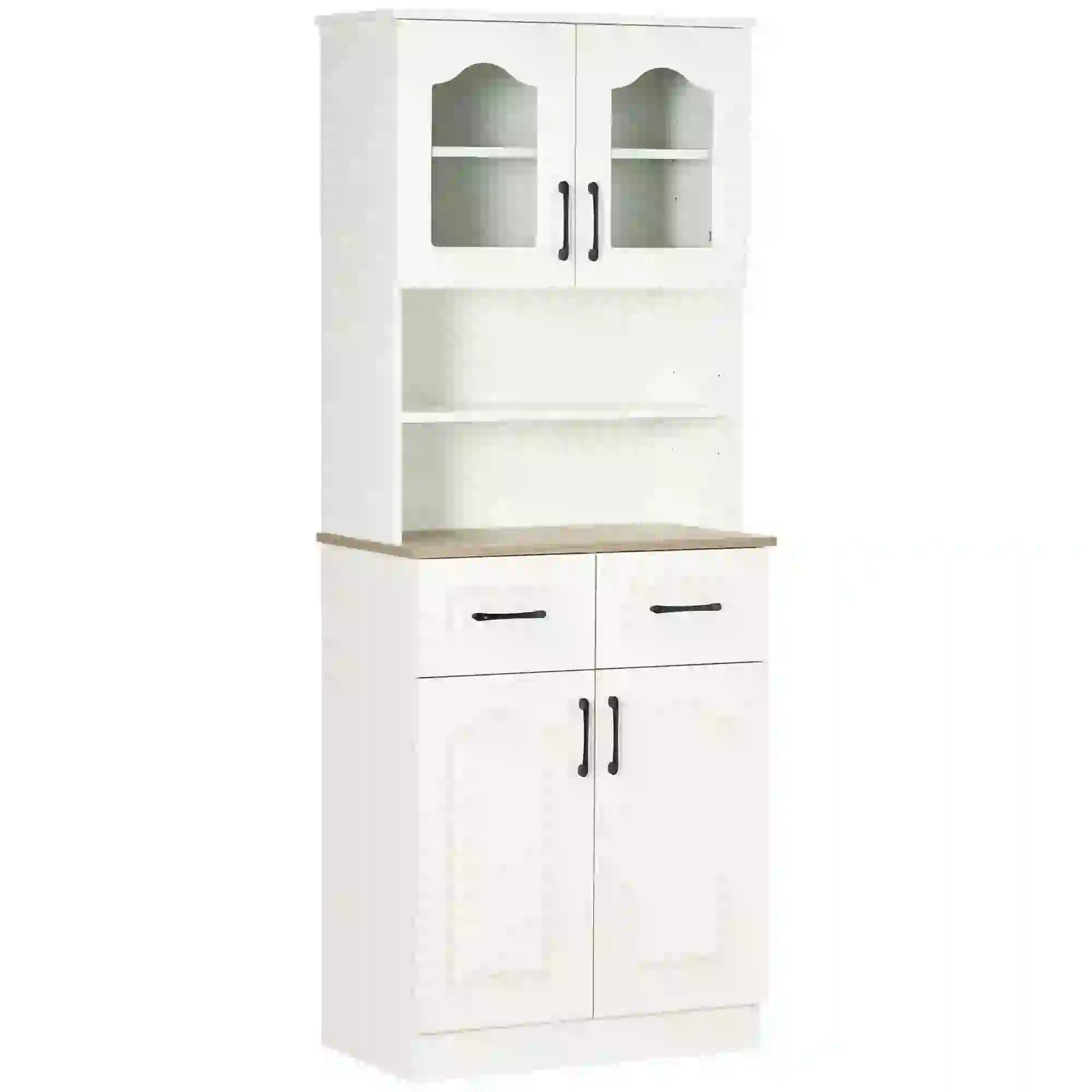66" Kitchen Pantry Cabinet, Freestanding, 2 Adjustable Shelves, 2 Drawers, White Kitchen Pantry Cabinets White, Natural at Gallery Canada