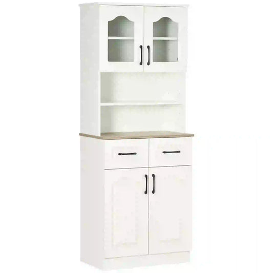 66" Kitchen Pantry Cabinet, Freestanding, 2 Adjustable Shelves, 2 Drawers, White Kitchen Pantry Cabinets White, Natural at Gallery Canada