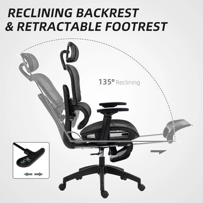 Mesh Office Chair, 3D Armrest, High Back, Lumbar Support, 135° Recline, Adjustable Headrest, Black Executive & Manager Chairs at Gallery Canada