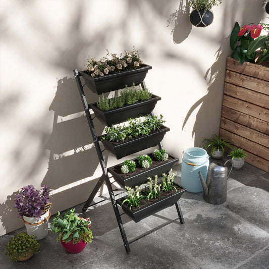 5-Tier Raised Garden Bed, 5 Planter Box, Outdoor Plant Stand, Black Plant Stands Black at Gallery Canada
