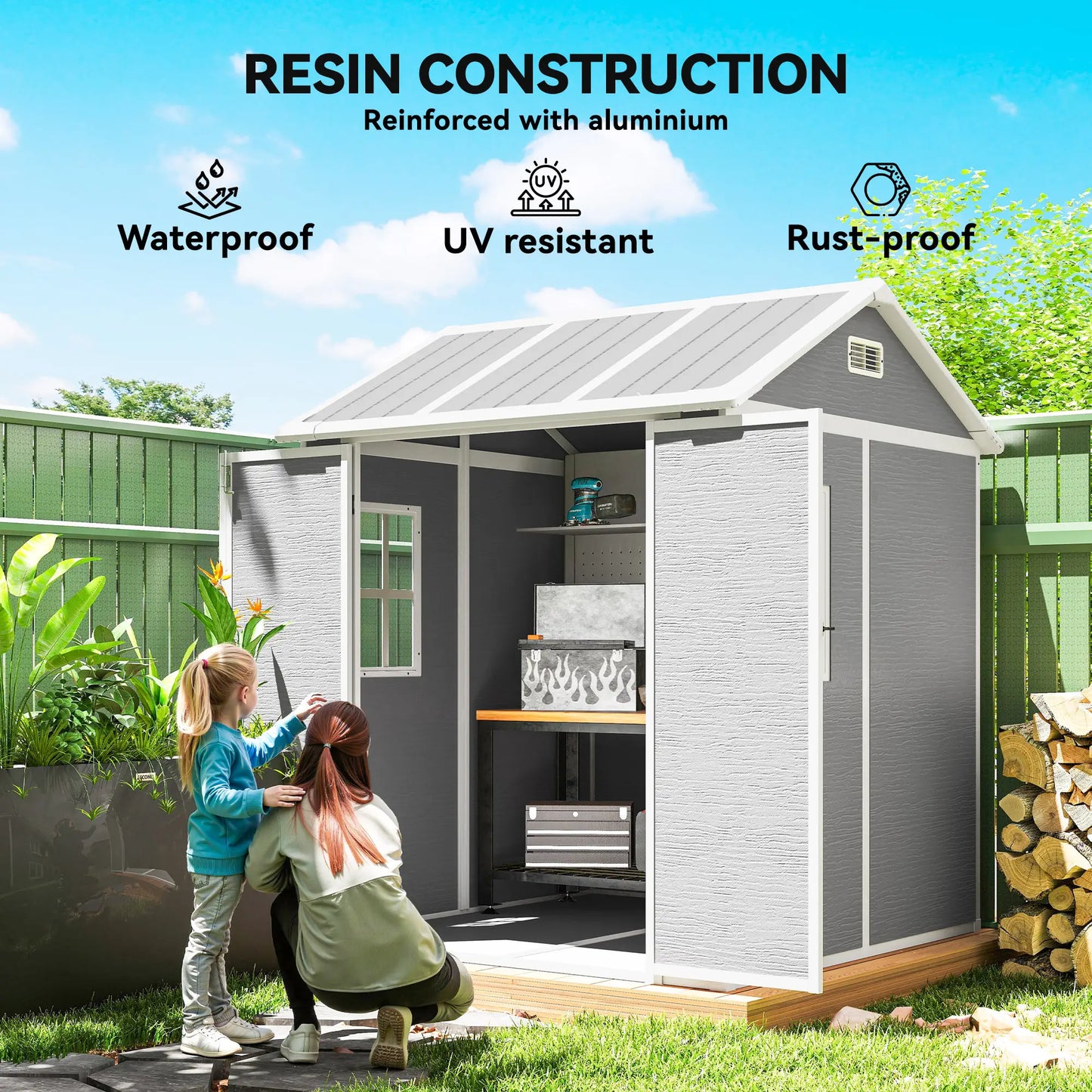 6' x 6' Resin Outdoor Storage Shed, With Floor, Window, Grey Sheds at Gallery Canada