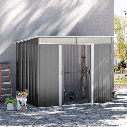 6' x 8.5' Outdoor Metal Garden Shed Utility Tool Storage Steel Backyard House, Grey - Gallery Canada