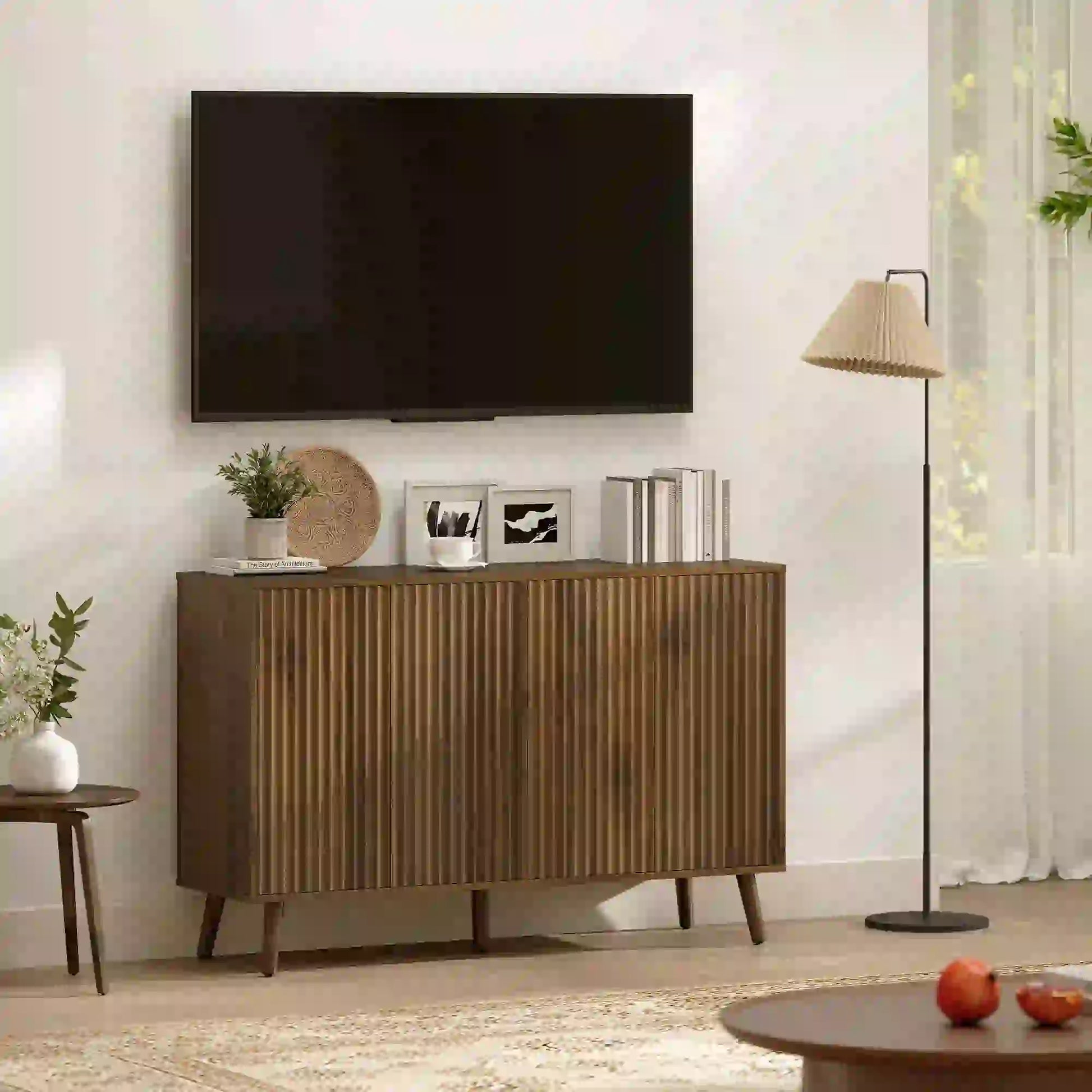 Fluted Sideboard with Storage, Adjustable Shelves, Dark Brown Bar Cabinets at Gallery Canada