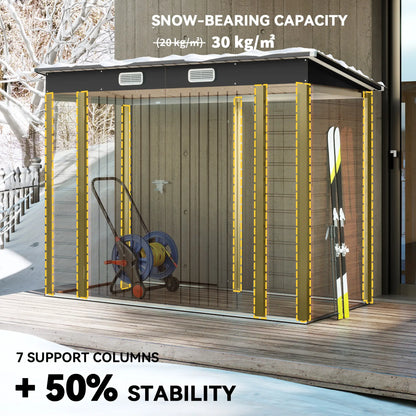 8 x 4FT Galvanized Metal Garden Storage Shed, Double Doors, 2 Vents, Teak