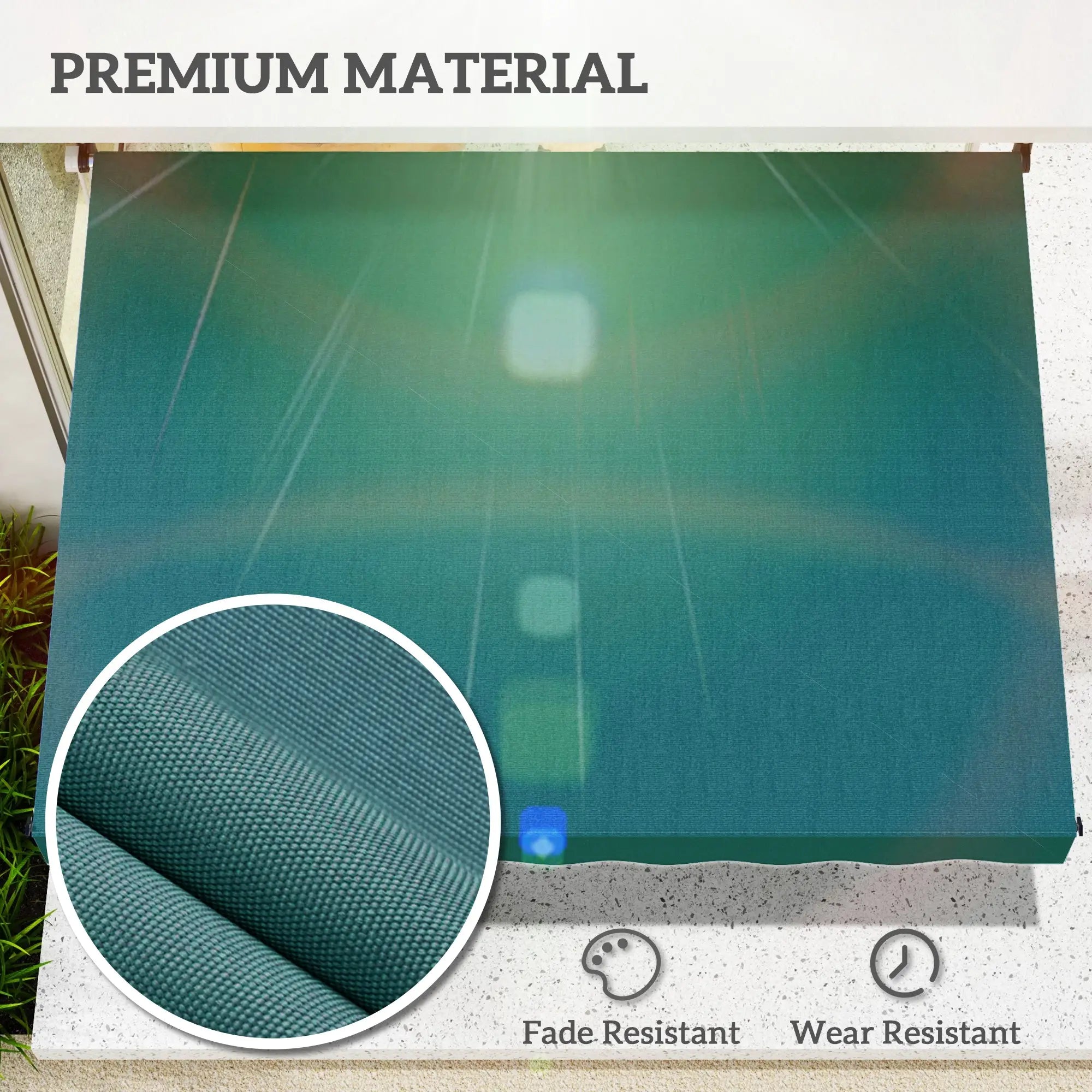 6.6'x5' Manual Retractable Patio Awning, Sun Shade, Water Resistant, Green Door Awnings at Gallery Canada