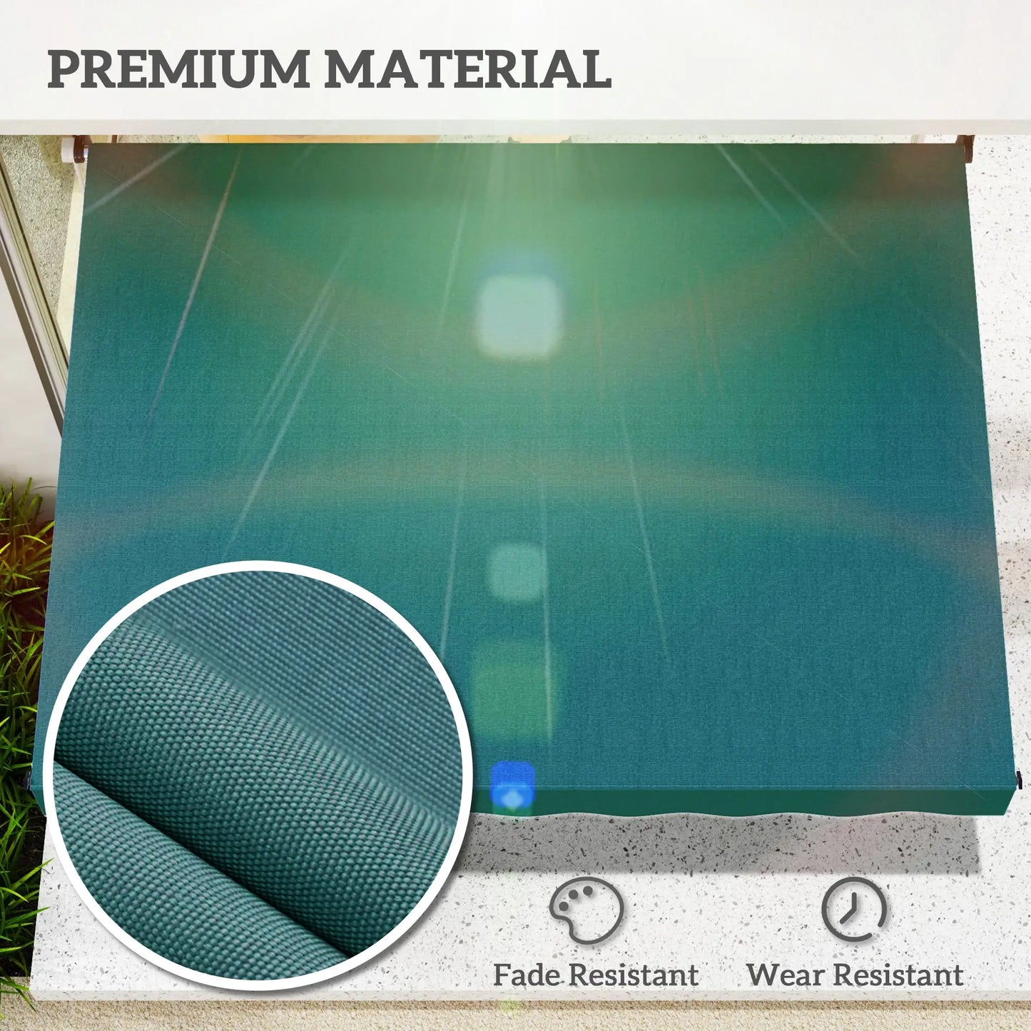 6.6'x5' Manual Retractable Patio Awning, Sun Shade, Water Resistant, Green Door Awnings at Gallery Canada