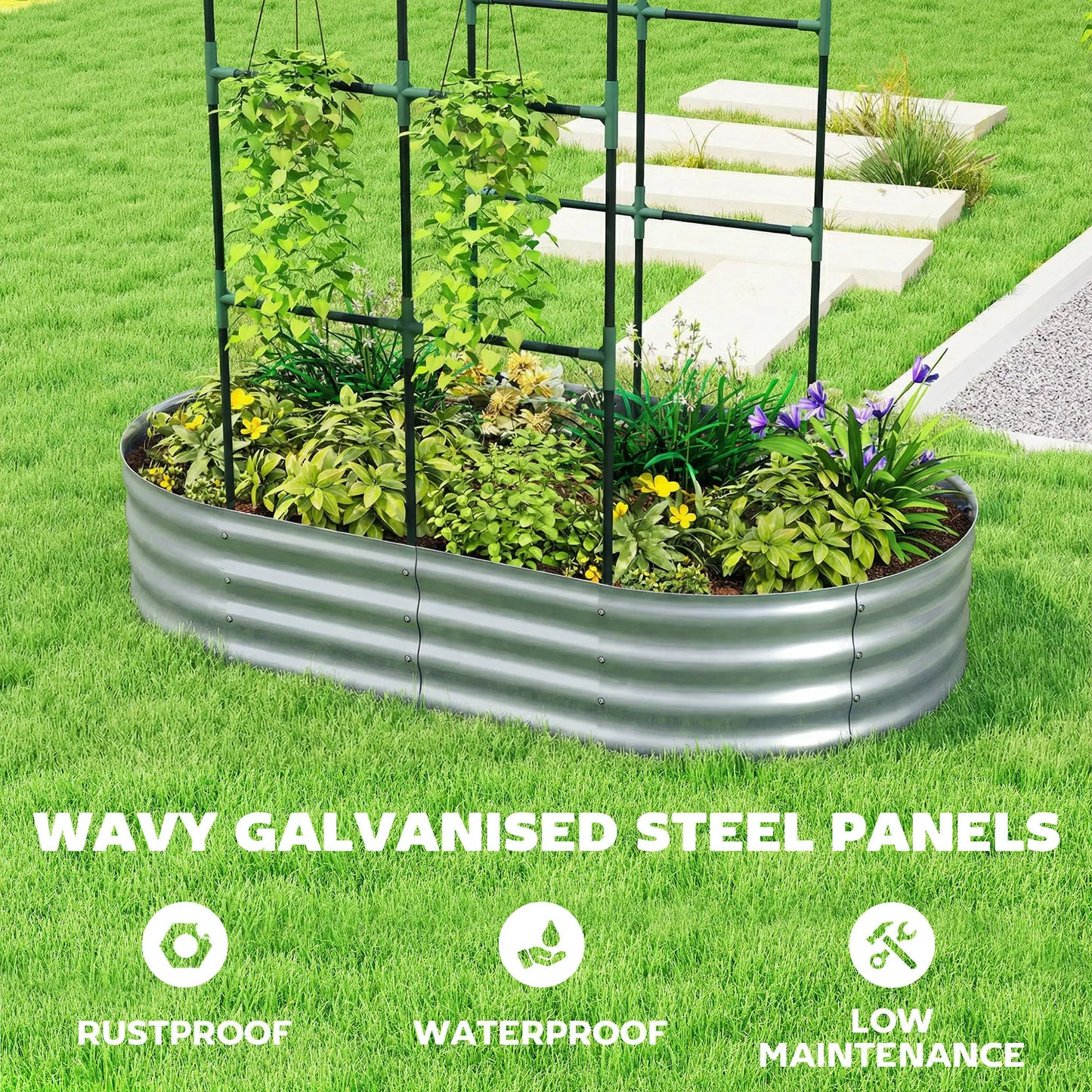 Galvanised Raised Garden Bed With Arched Trellis, 5 x 3 x 6ft, Silver Raised Garden Beds at Gallery Canada