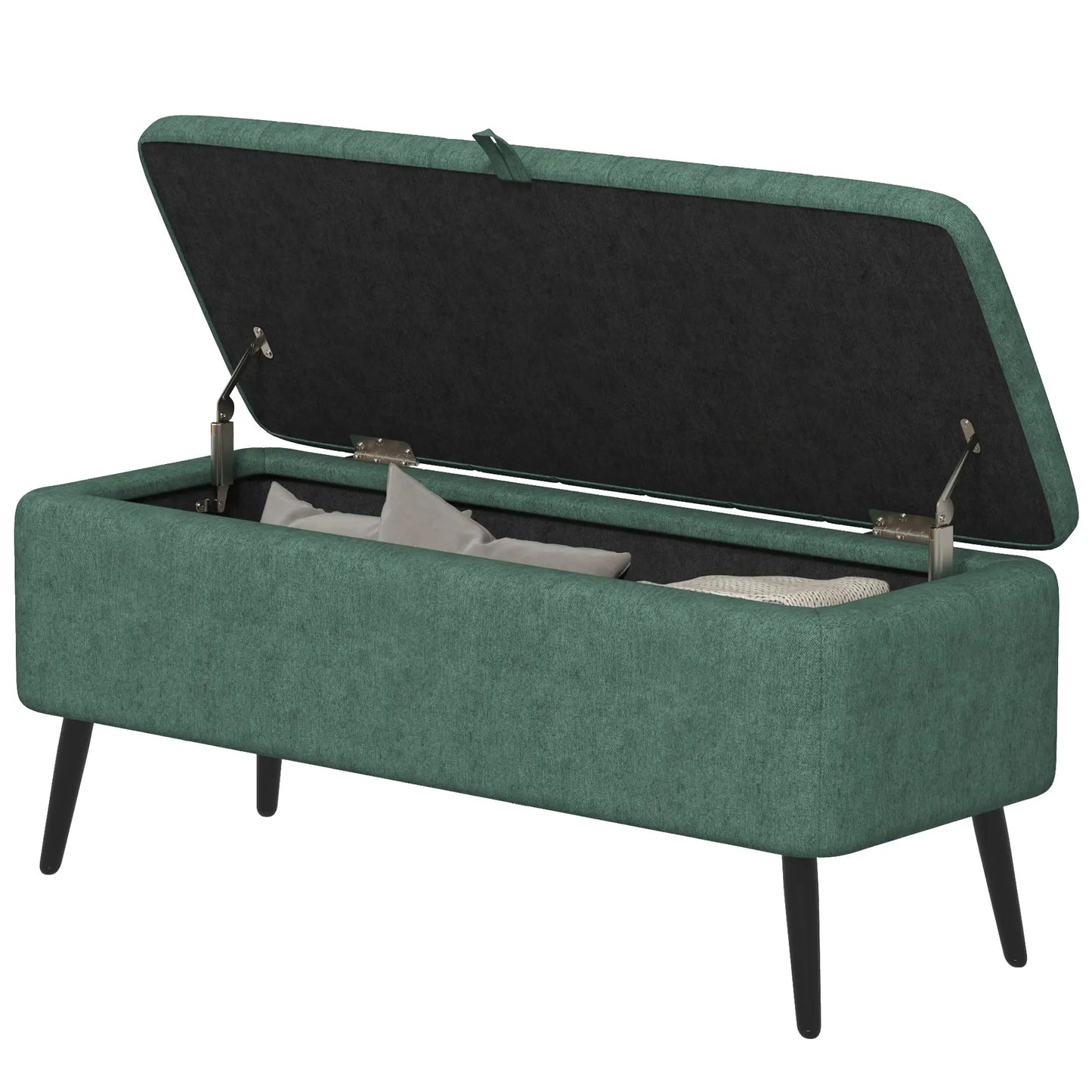 40" Ottoman with Storage, Linen Upholstered Storage Ottoman Bench with Steel Legs for Living Room, Bedroom Dark Green Storage Ottomans & Benches Dark Green at Gallery Canada