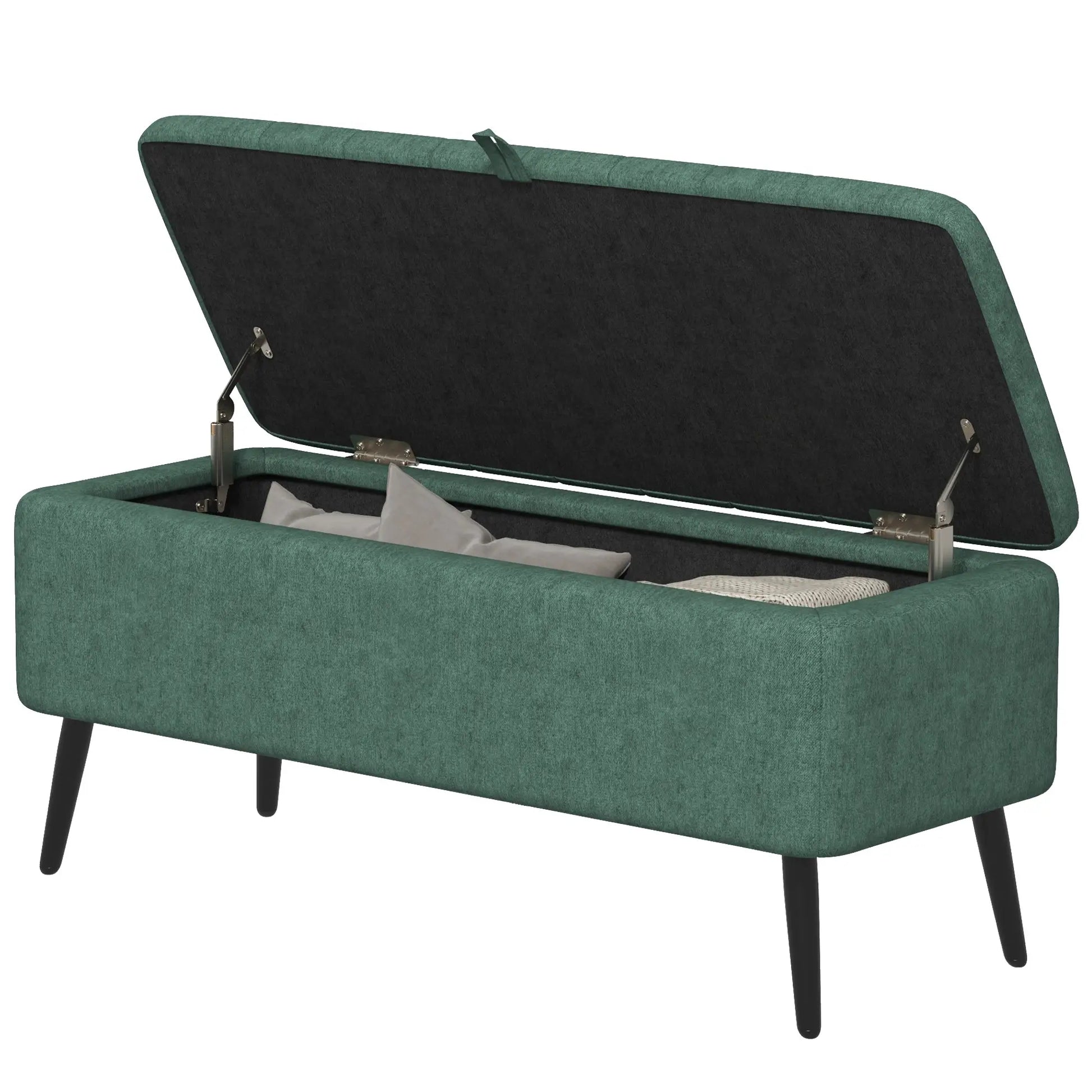 40" Ottoman with Storage, Linen Upholstered Storage Ottoman Bench with Steel Legs for Living Room, Bedroom Dark Green Storage Ottomans & Benches Dark Green at Gallery Canada