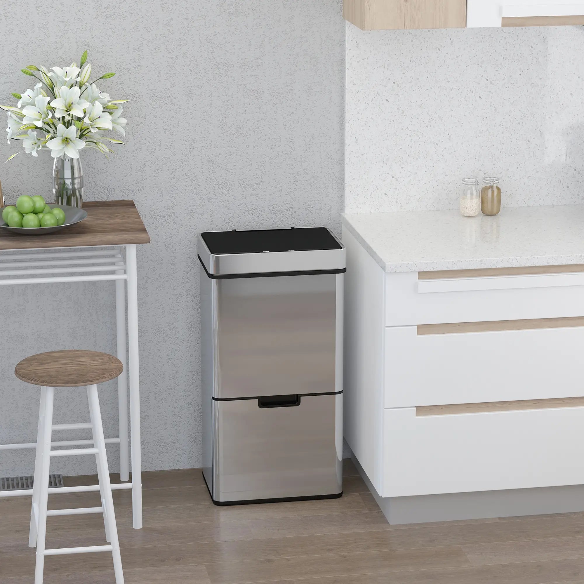 Sensor Trash Can, 19 Gallon Stainless Steel, 3 Compartments, Silver Household Supplies at Gallery Canada