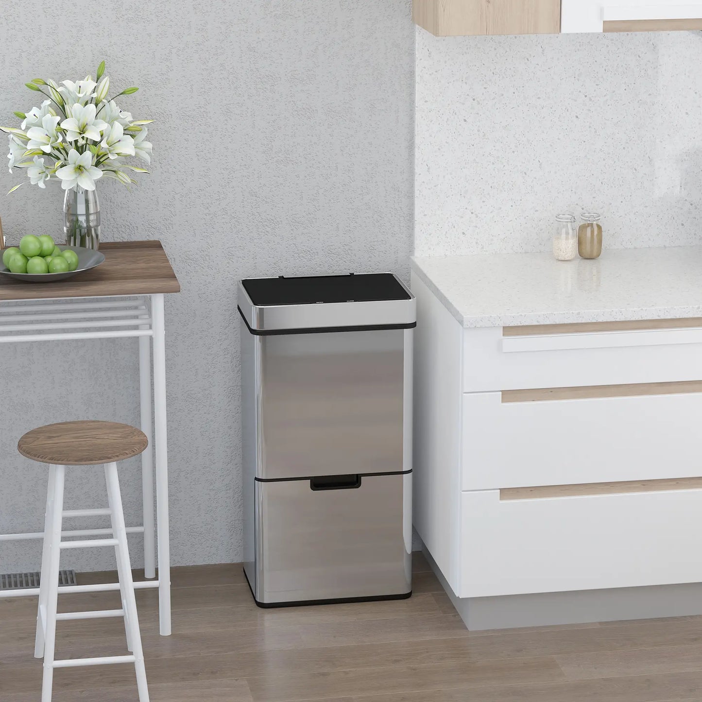 Sensor Trash Can, 19 Gallon Stainless Steel, 3 Compartments, Silver Household Supplies at Gallery Canada