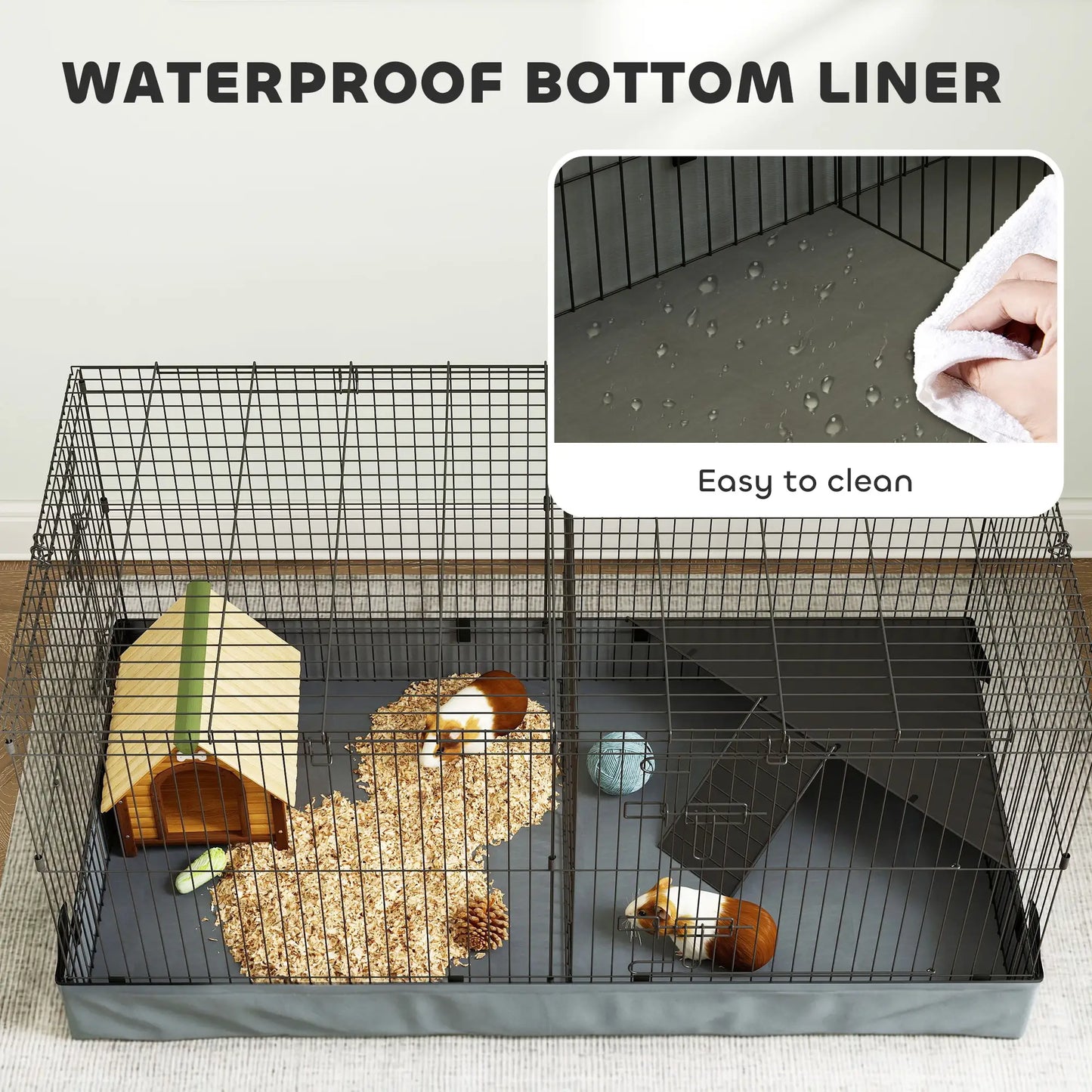Guinea Pig Cage, Removable Top, 2 Areas, Waterproof Liner, Ramp, Perch Houses & Habitats at Gallery Canada