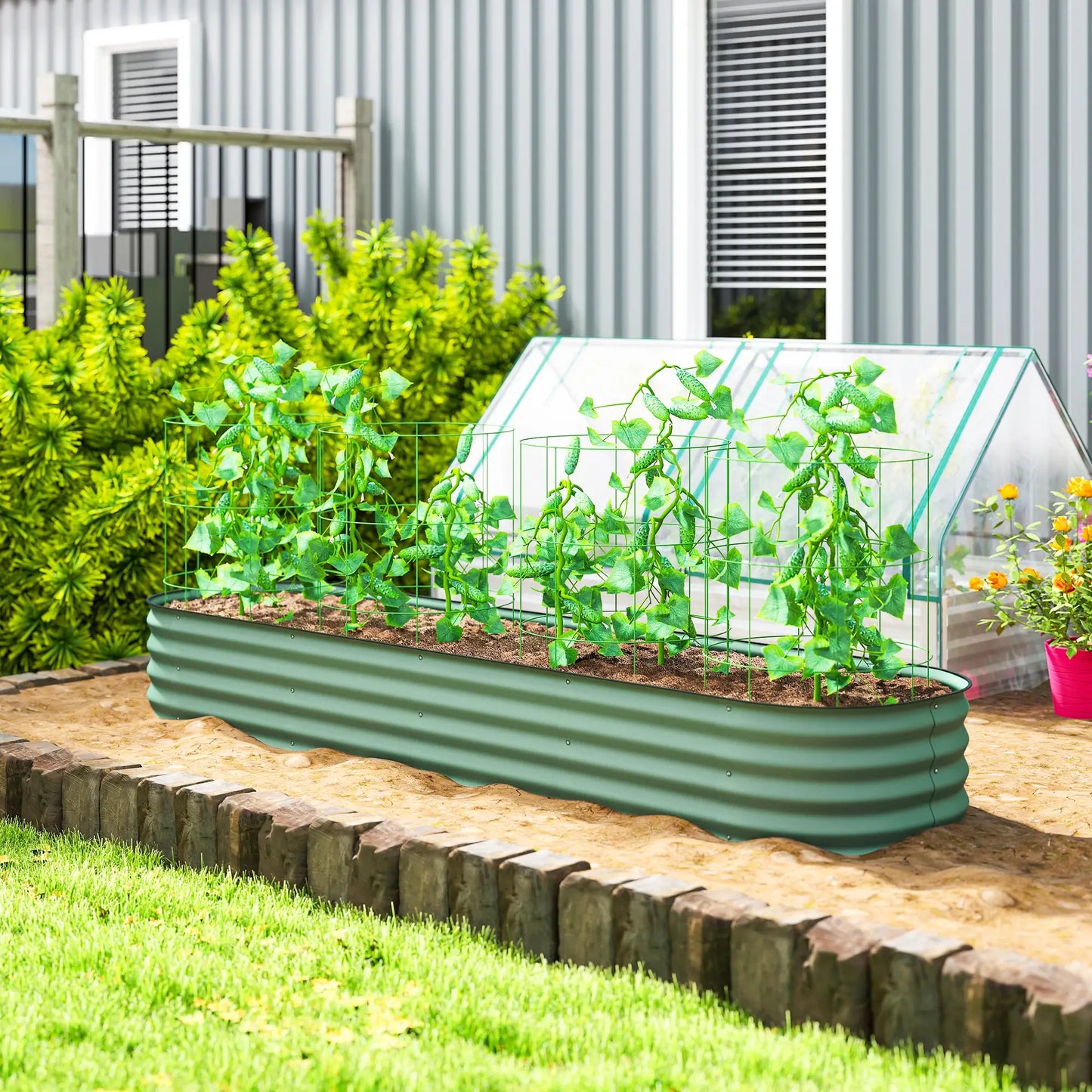 7.9 x 2 x 1ft Galvanized Raised Garden Bed Kit, Metal Planter Box, Green