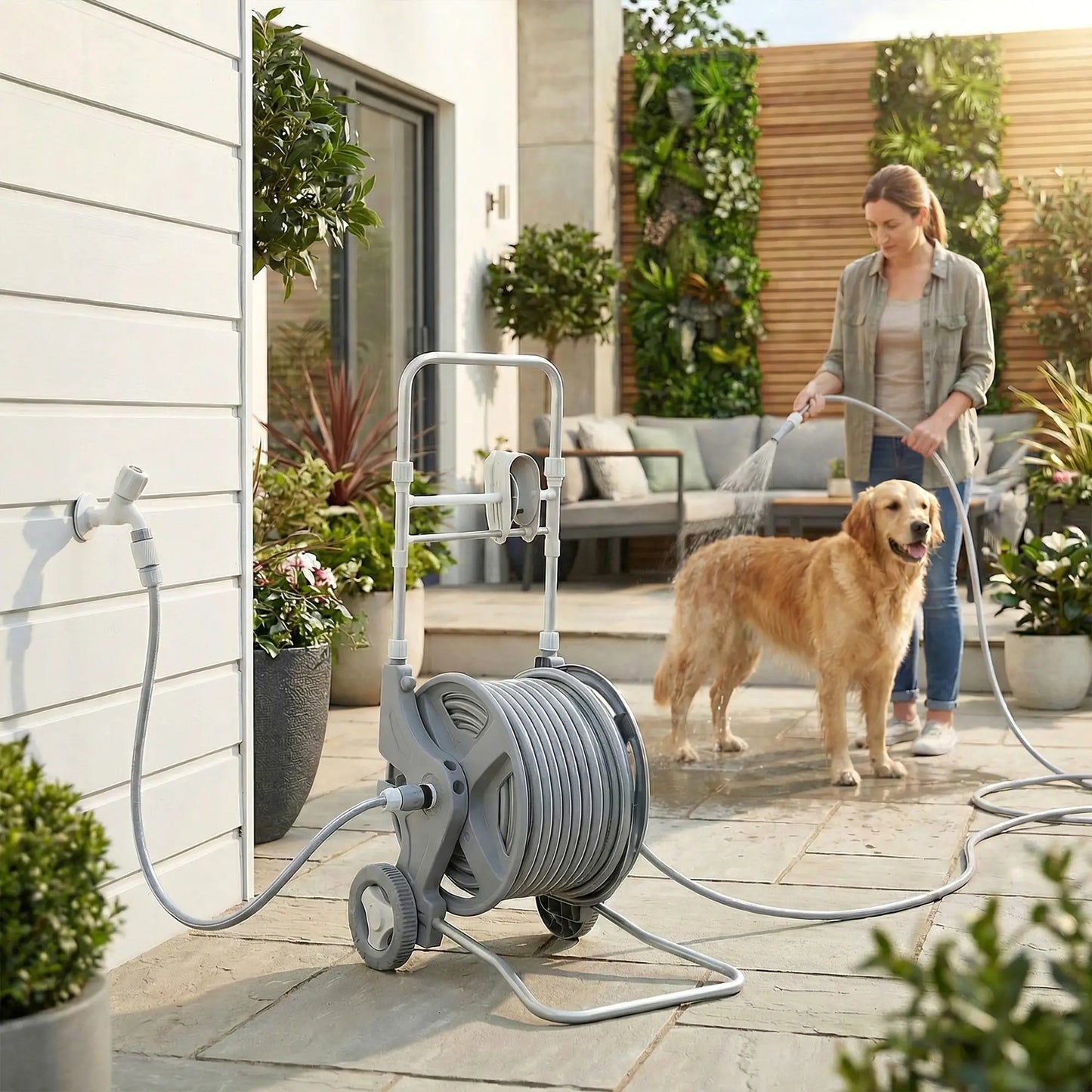 Garden Hose Reel Cart With Wheels, 1/2" x 148ft, Grey Garden Accessories at Gallery Canada