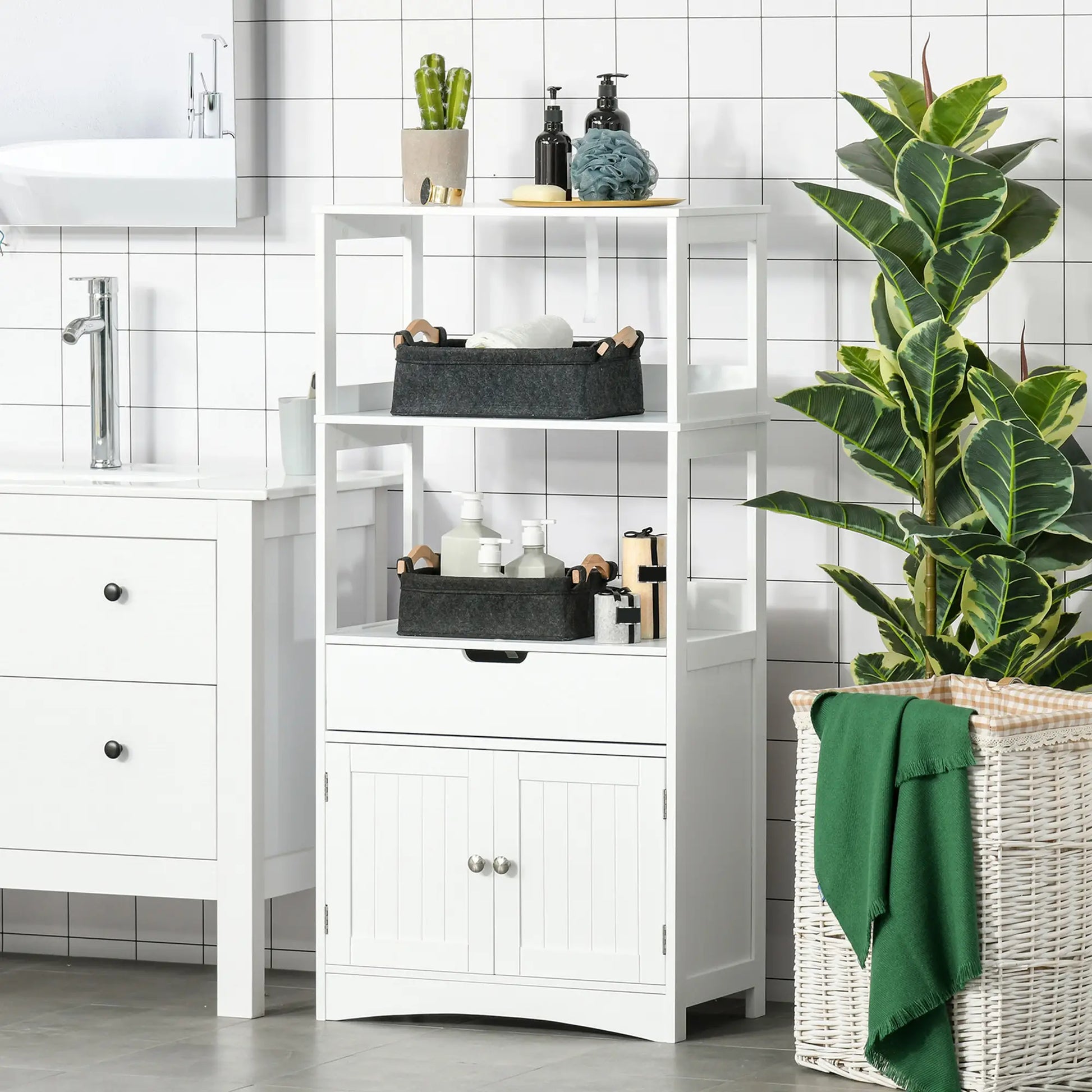 Bathroom Floor Cabinet, Kitchen Cupboard with Shelves, Drawer, White Bathroom Cabinets at Gallery Canada