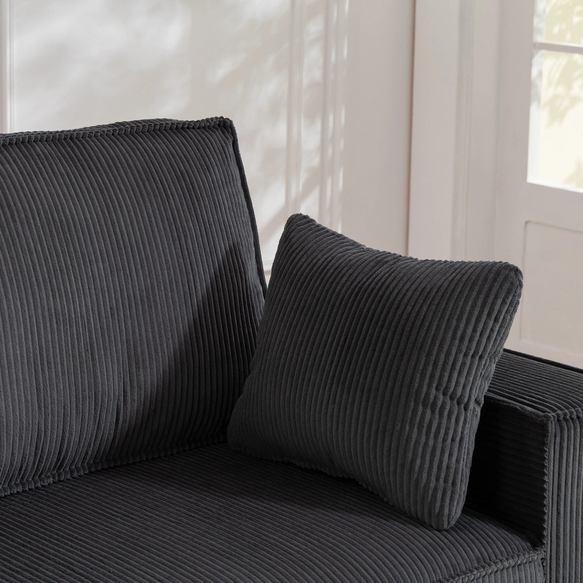 86" 3 Seater Sofa, Modern Corduroy Couch, Dark Grey 3-Seater Sofas at Gallery Canada