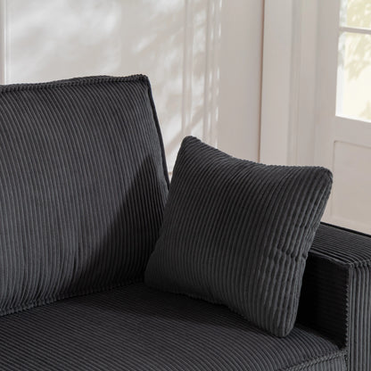 86" 3 Seater Sofa, Modern Corduroy Couch, Dark Grey 3-Seater Sofas at Gallery Canada