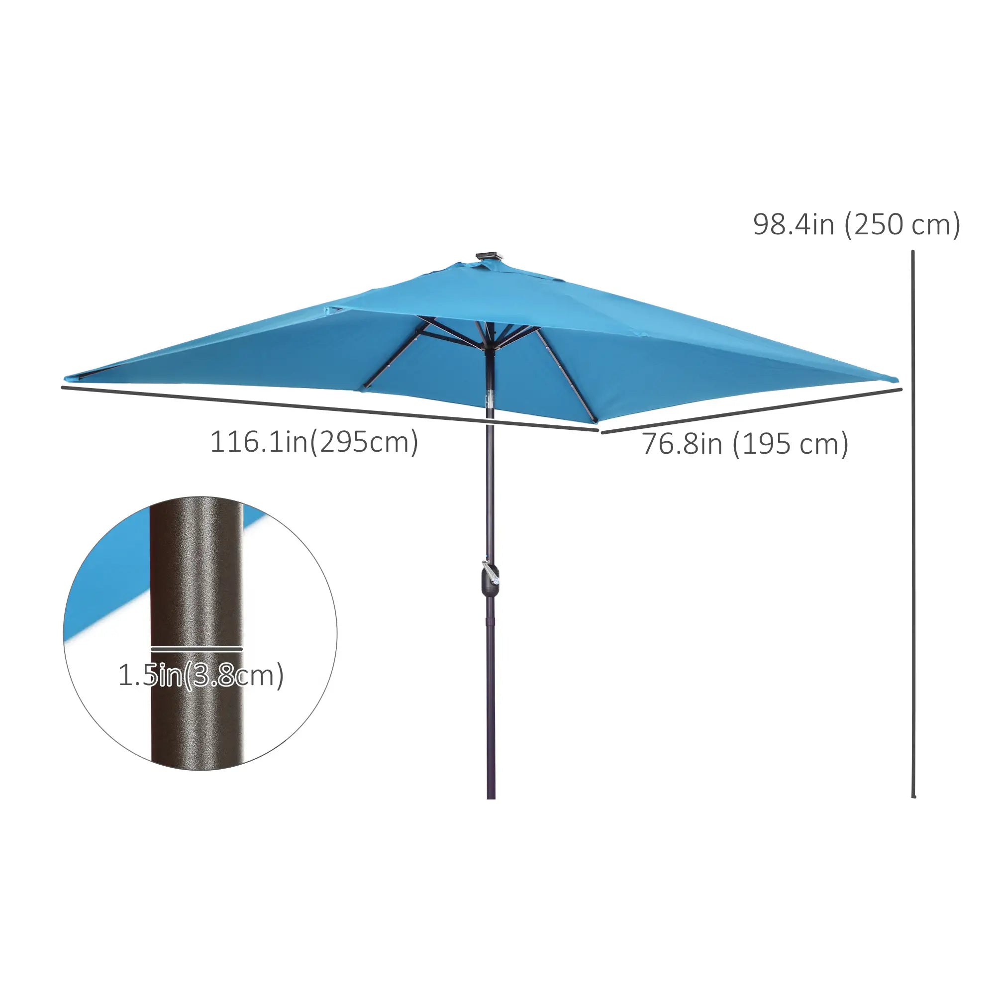 6.5x10ft Rectangle Solar Tilt Umbrella, Aluminum, LEDs, Turquoise Sun Umbrellas at Gallery Canada