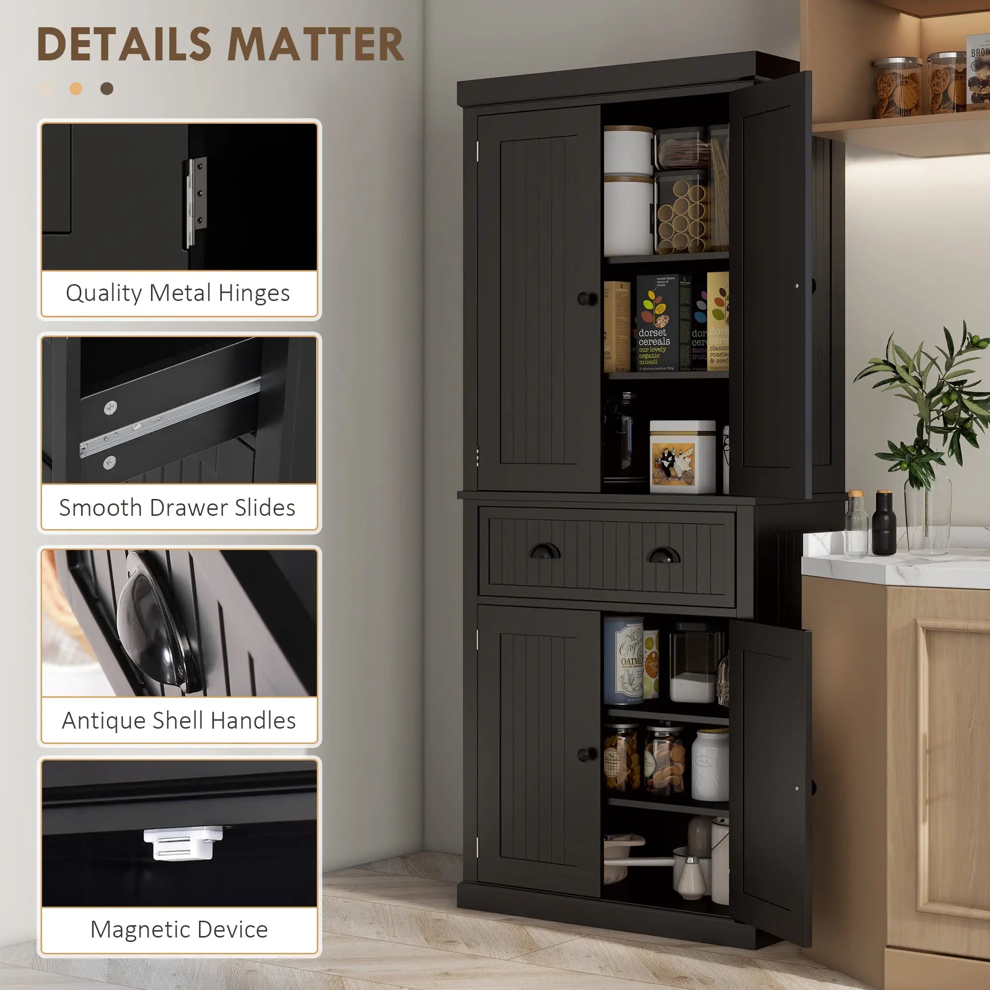 72 Kitchen Pantry, Freestanding Storage Cabinet, Black Kitchen Pantry Cabinets at Gallery Canada