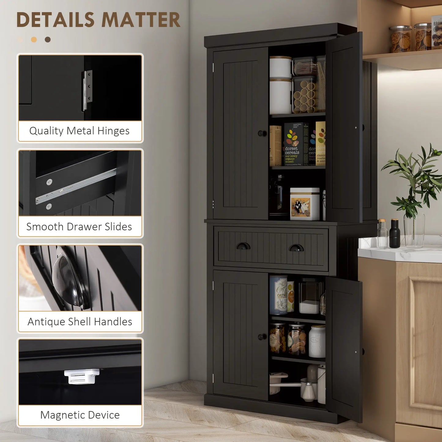 72 Kitchen Pantry, Freestanding Storage Cabinet, Black Kitchen Pantry Cabinets at Gallery Canada
