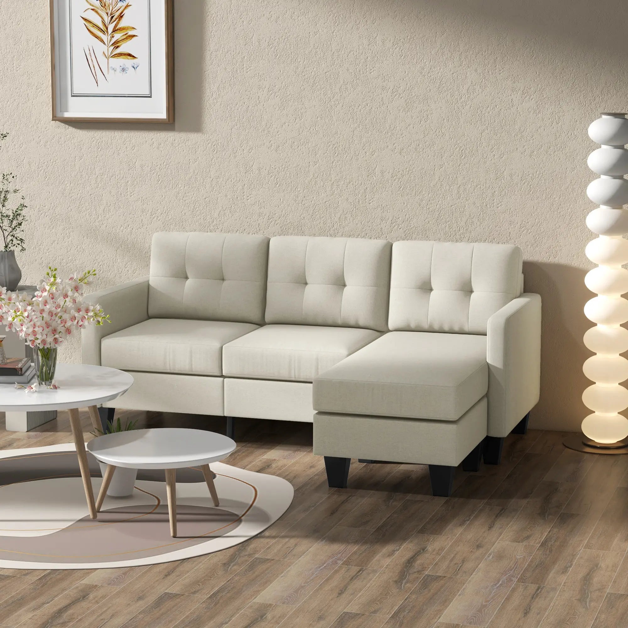 L-Shaped Sofa, 3 Seater Sectional with Ottoman, Beige 3-Seater Sofas at Gallery Canada