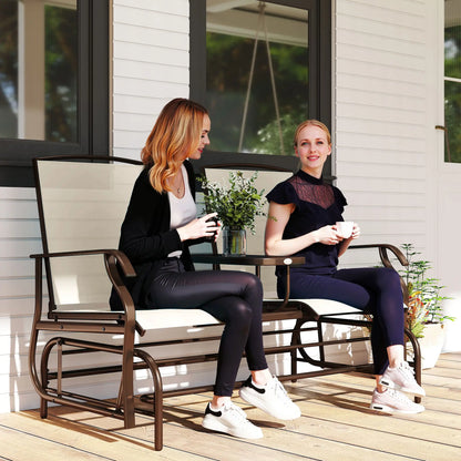 2 Person Patio Glider Rocking Chair, Outdoor Loveseat, Beige Outdoor Gliders at Gallery Canada