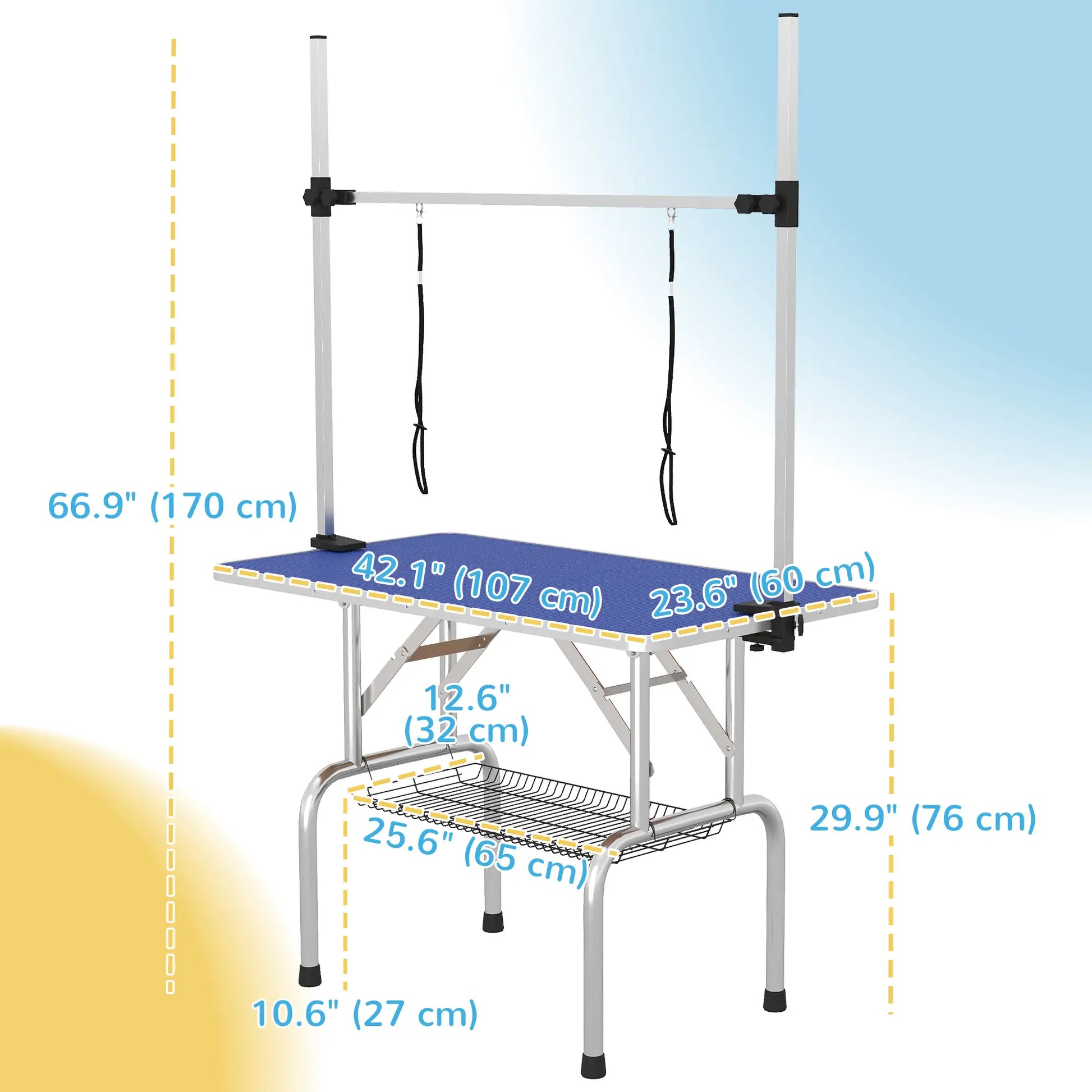 Adjustable Dog Grooming Table, 2 Safety Slings, Storage Basket, Blue Dog Grooming Tables at Gallery Canada
