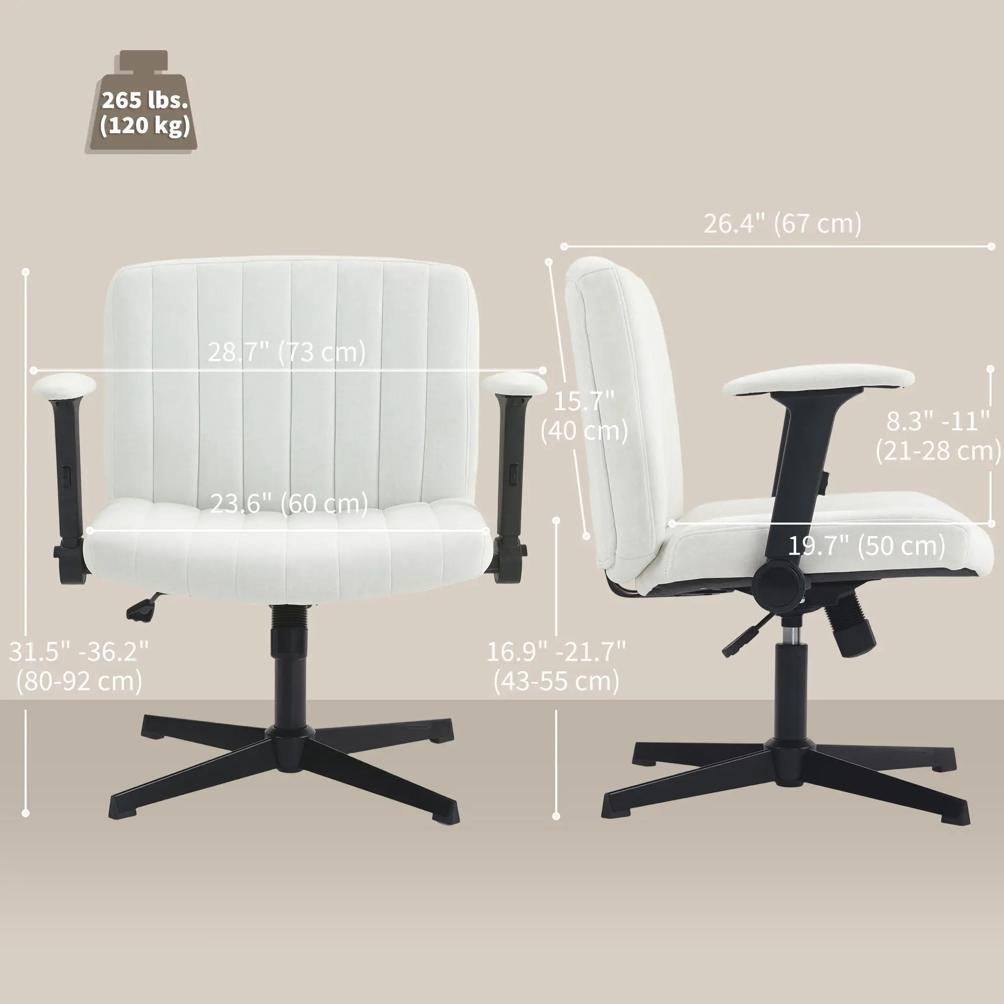 Criss Cross Chair, Flip-Up Armrests, Adjustable Height, Tilting, No Wheels, Beige Task Chairs at Gallery Canada