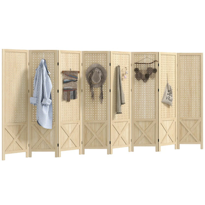 Wooden Room Divider With Pegboard Display, 8 Panel Folding Privacy Screen, Natural Wood Room Dividers at Gallery Canada