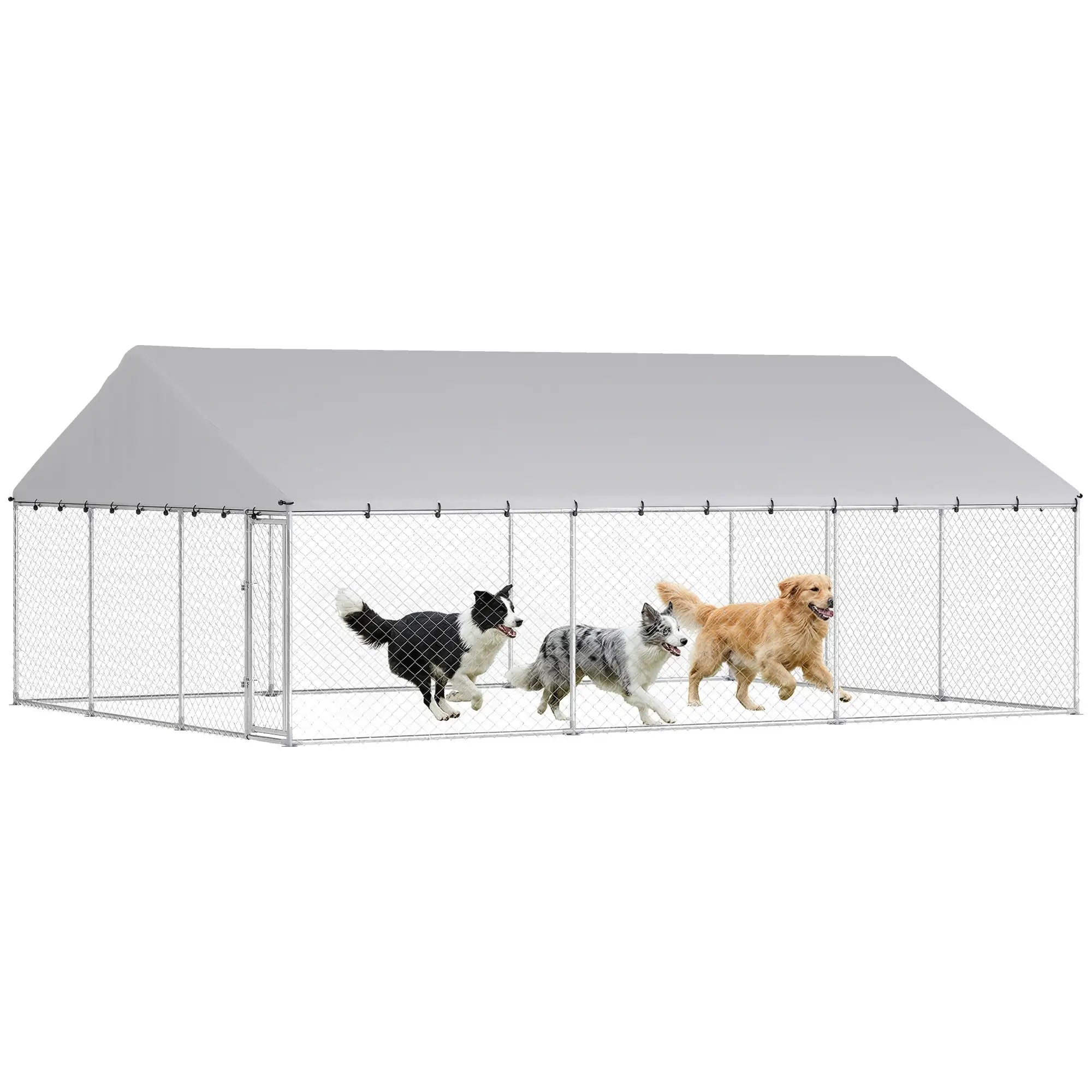 Galvanized Steel Dog Kennel With Roof, 19.7' x 14.8' x 7.9' Dog Kennels at Gallery Canada