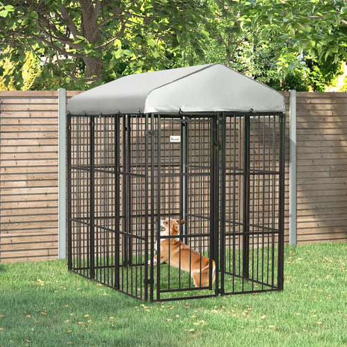 Galvanized Steel Outdoor Dog Kennel, Heavy Duty, Black