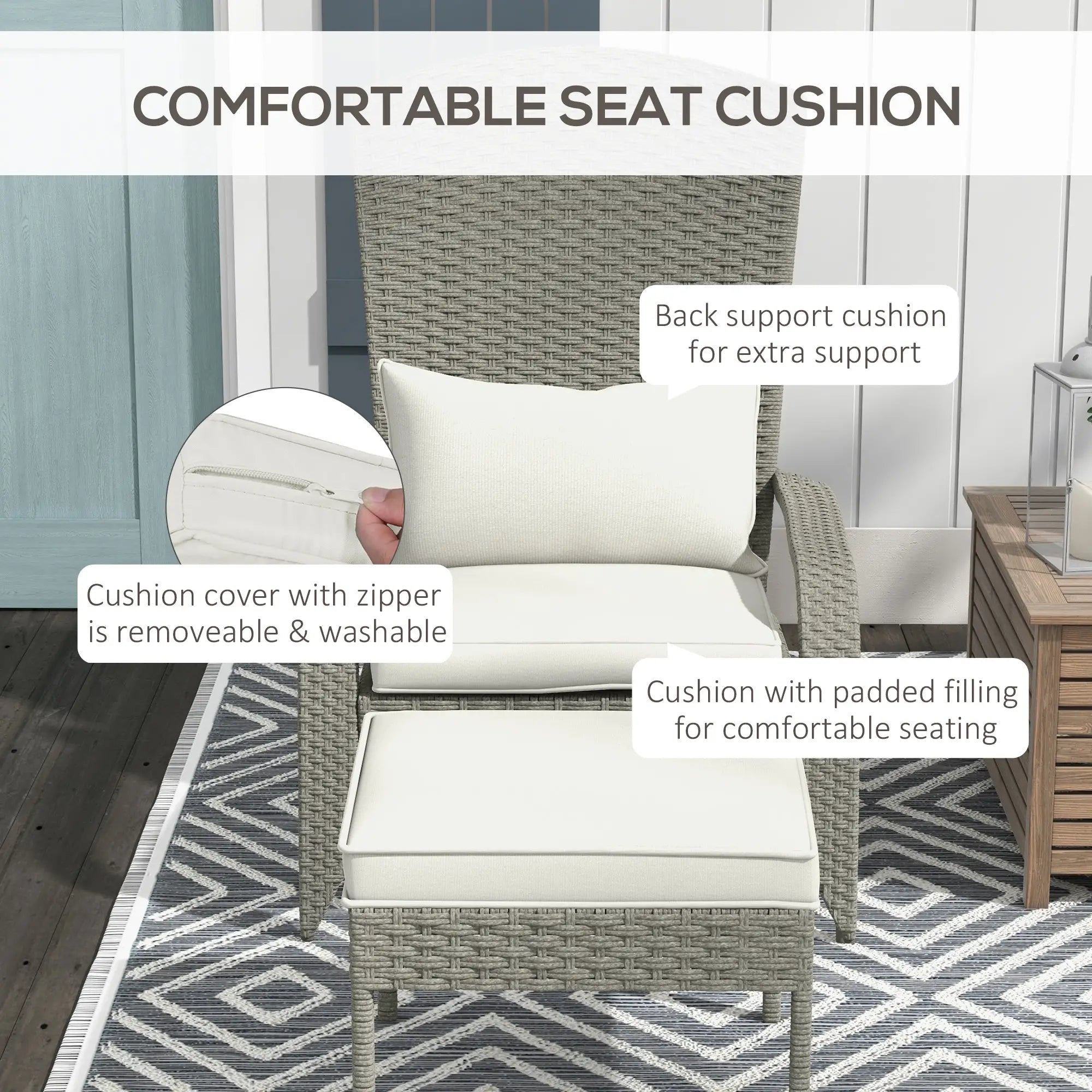 Wicker Adirondack Chair with Ottoman, Grey/Cream White Patio Chairs at Gallery Canada