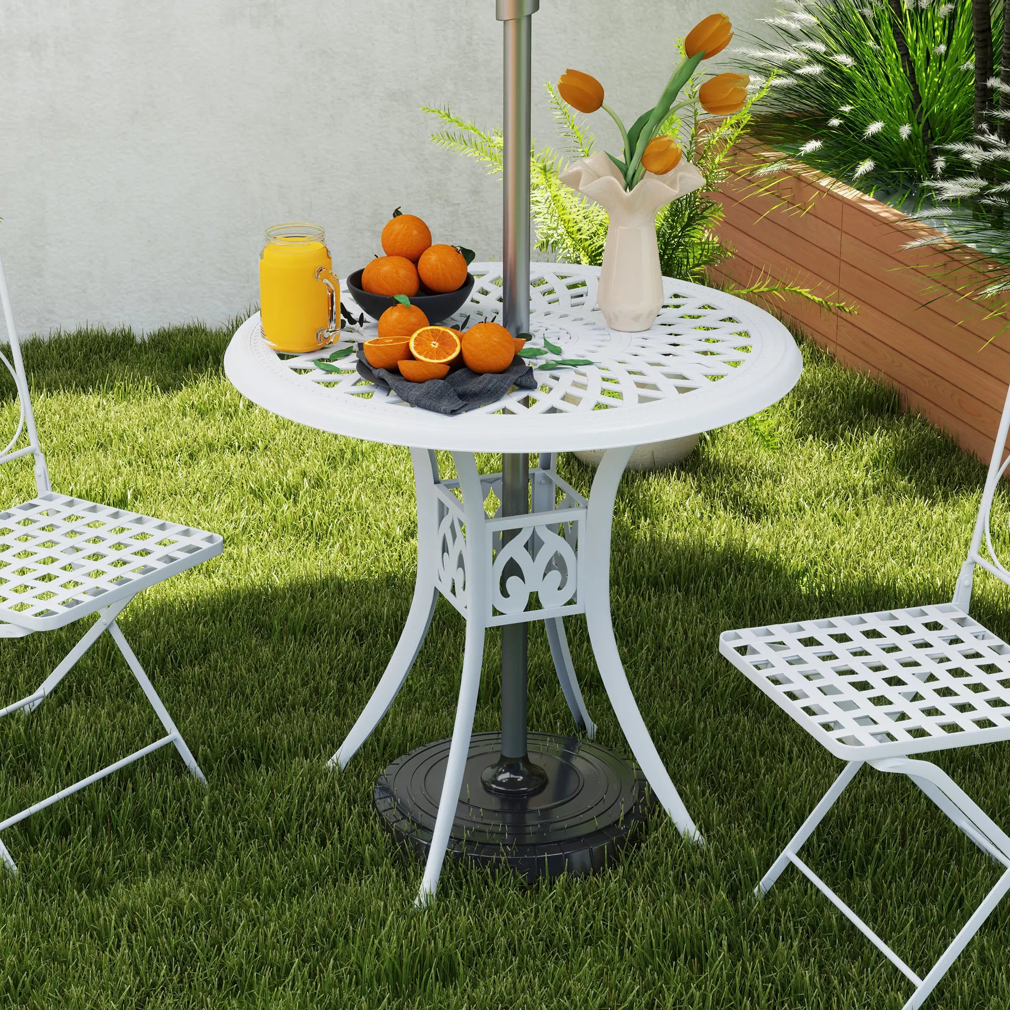 30-Inch Round Patio Dining Table, Cast Aluminium Outdoor Bistro Table, White Patio Dining Tables at Gallery Canada