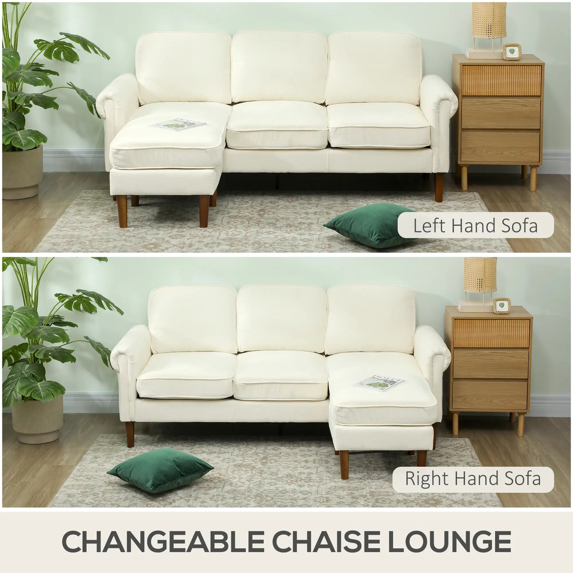 L Shape Sofa, Modern Sectional Couch, Changeable Chaise, Wooden Legs, Cream 3-Seater Sofas at Gallery Canada