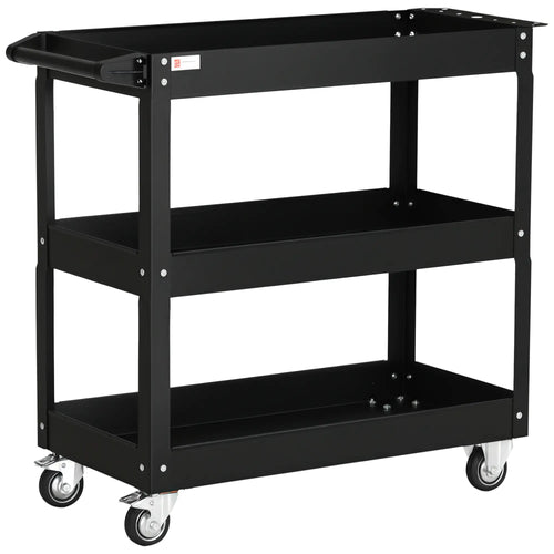 3 Tier Rolling Tool Cart, 330 LBS Capacity, Heavy Duty, Black