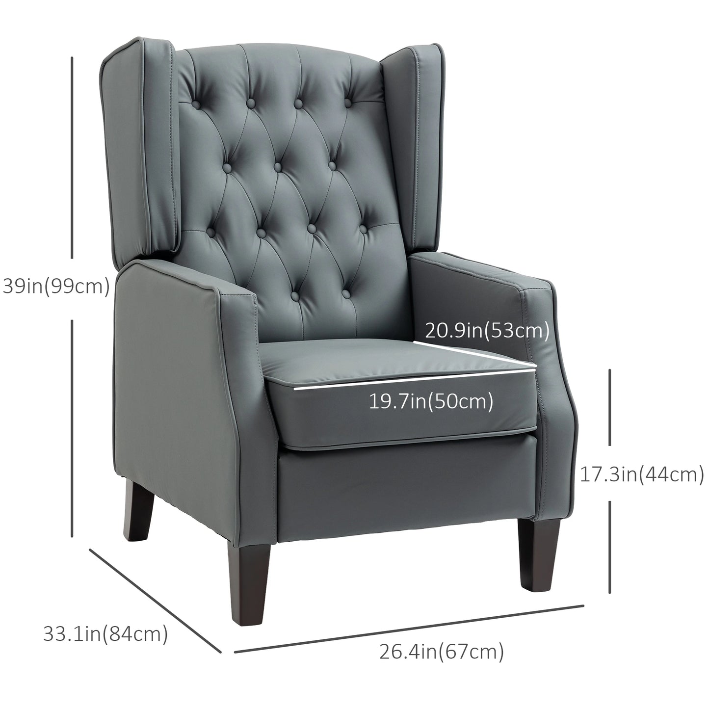 Faux Leather Armchair, Modern Accent Chair with Thick Padding for Living Room, Bedroom, Home Office, Grey Accent Chairs at Gallery Canada