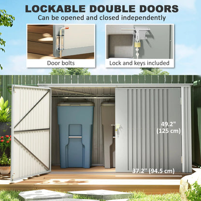 7.6 x 3.4ft Storage Shed, 3 Bin Organizer, Lockable Doors, Silver Grey