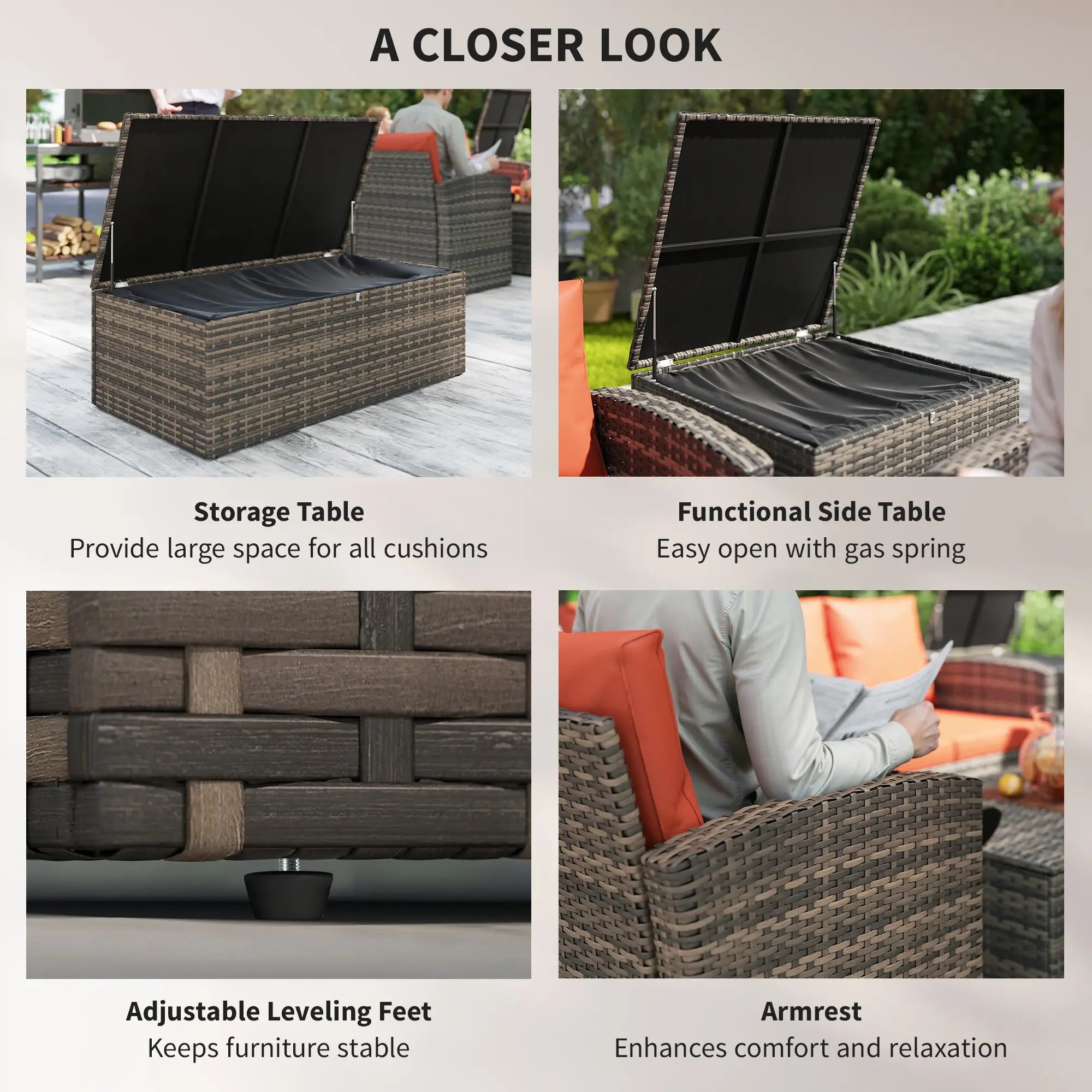 6-Piece Wicker Patio Set with Cushions, 7-Seater Rattan Sofa, Orange Patio Furniture Sets at Gallery Canada