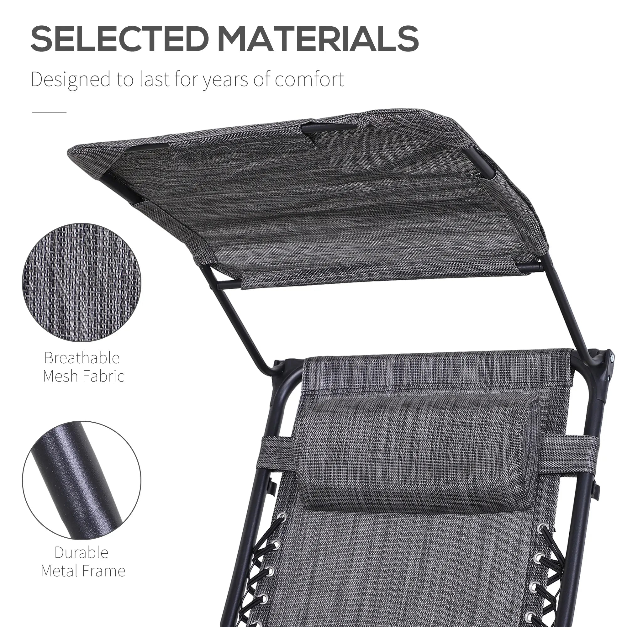 Zero Gravity Reclining Lounger Chair, Canopy Shade, Side Tray, Dark Grey Lounger Chairs at Gallery Canada
