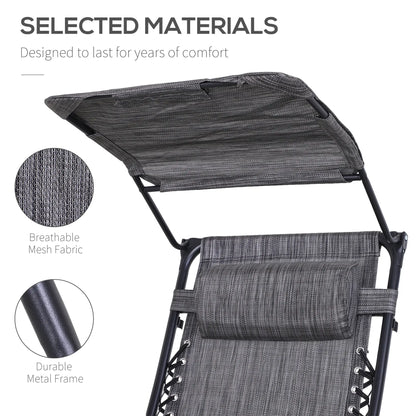 Zero Gravity Reclining Lounger Chair, Canopy Shade, Side Tray, Dark Grey Lounger Chairs at Gallery Canada